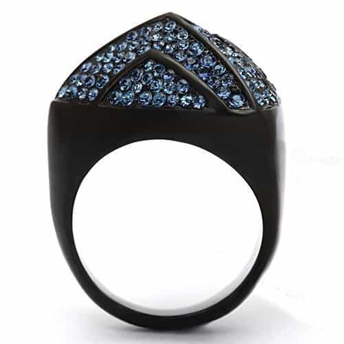 Stainless Steel Blue Crystal Pave Chevron Dome Ring view 7