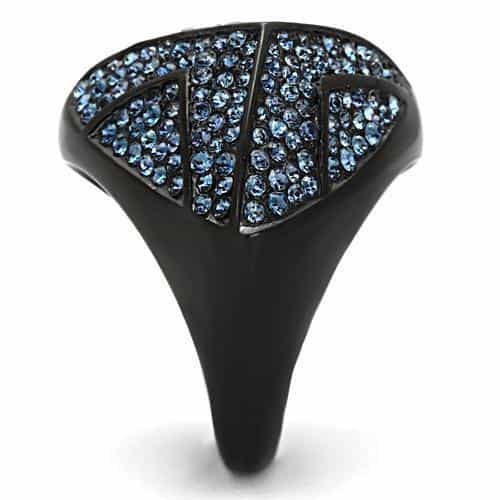 Stainless Steel Blue Crystal Pave Chevron Dome Ring view 8