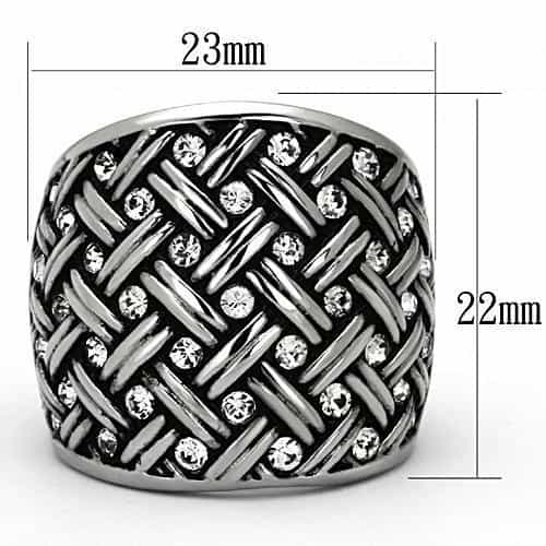 Stainless Steel Woven Basket Weave CZ Dome Ring view 2