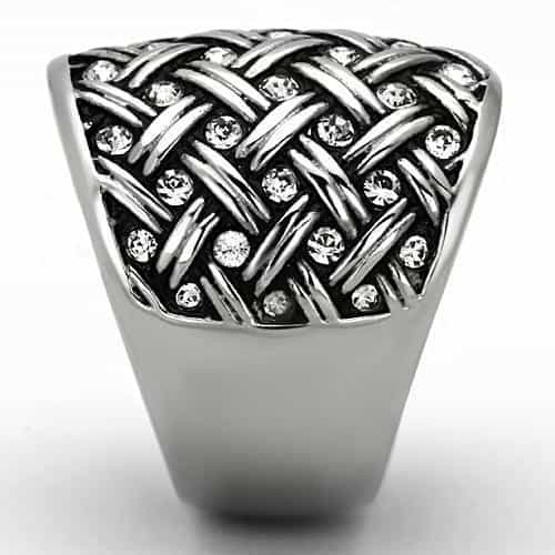 Stainless Steel Woven Basket Weave CZ Dome Ring view 8