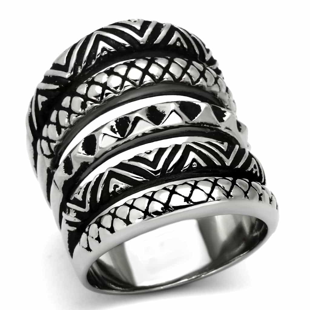 Stainless Steel Tribal Geometric Etched Wide Band Ring view 5