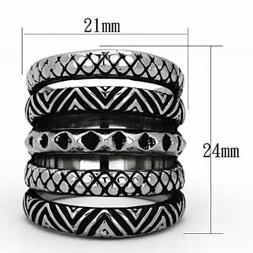 Stainless Steel Tribal Geometric Etched Wide Band Ring view 6