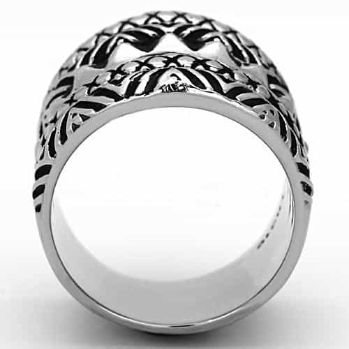 Stainless Steel Tribal Geometric Etched Wide Band Ring view 7