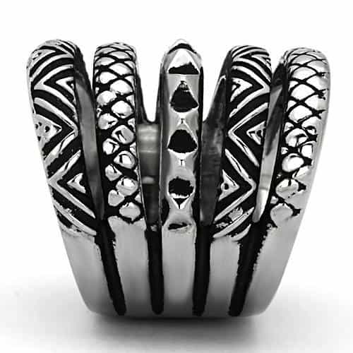 Stainless Steel Tribal Geometric Etched Wide Band Ring view 8