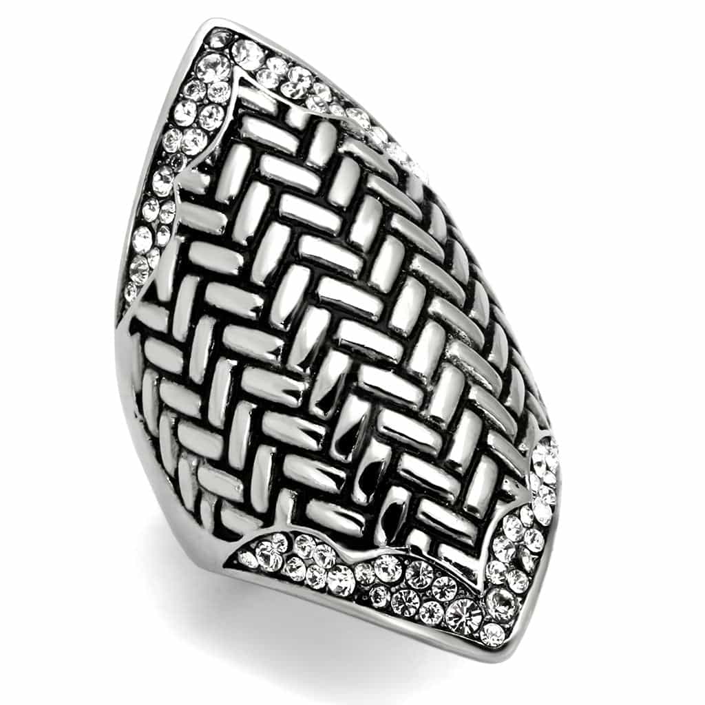 Stainless Steel Woven Basket Weave Shield Ring view 1