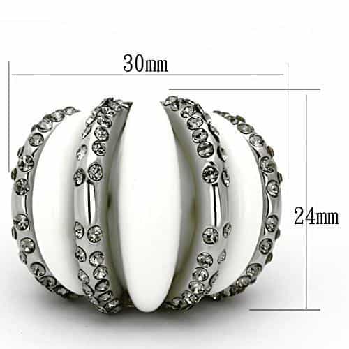 Stainless Steel White Enamel CZ Stripe Dome Ring view 6