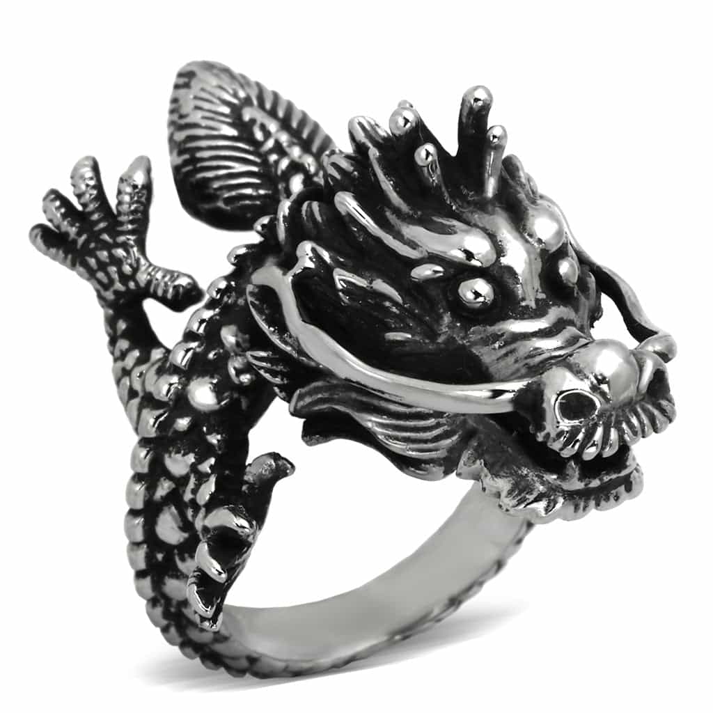 Stainless Steel Dragon Sculpture Statement Ring view 7