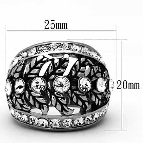 Stainless Steel Antiqued Leaf Pattern CZ Dome Ring view 6