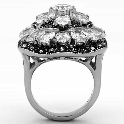 Stainless Steel CZ Pear Marquise Flower Dome Ring view 3