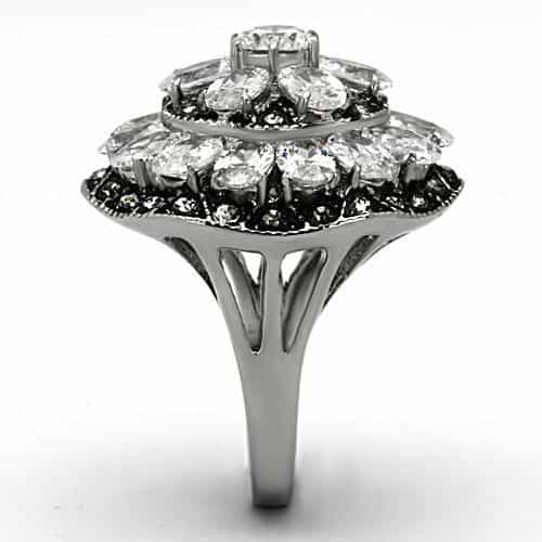 Stainless Steel CZ Pear Marquise Flower Dome Ring view 8