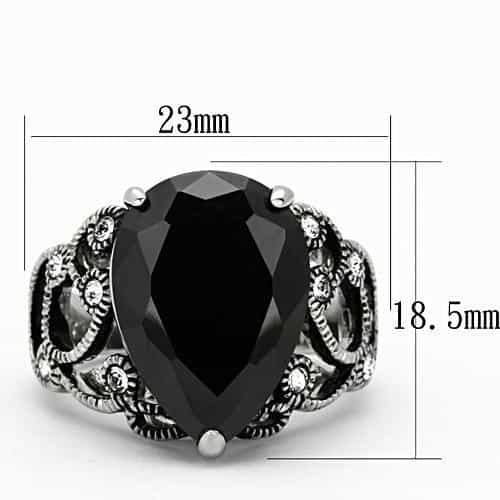 Stainless Steel Black Pear CZ Ornate Filigree Ring view 6