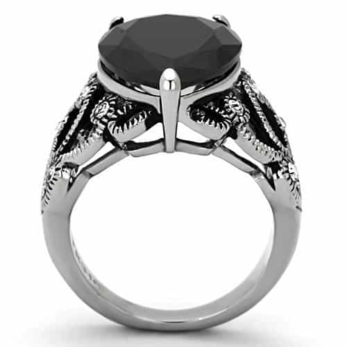 Stainless Steel Black Pear CZ Ornate Filigree Ring view 7