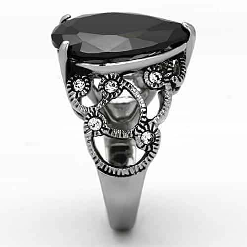 Stainless Steel Black Pear CZ Ornate Filigree Ring view 8