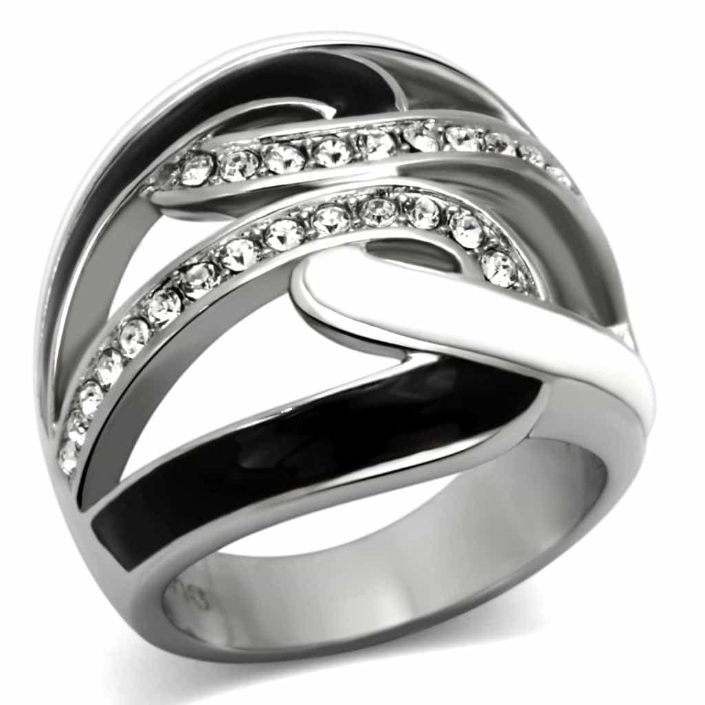 Stainless Steel CZ Channel Crossover Wide Band Ring view 5