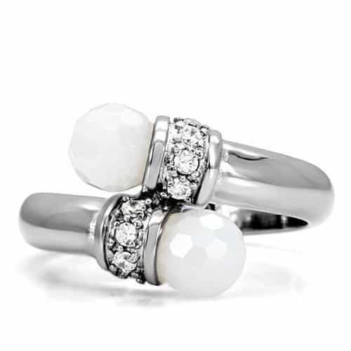 Stainless Steel White Pearl CZ Pave Bypass Ring view 8