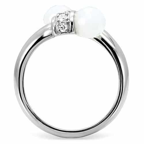 Stainless Steel White Pearl CZ Pave Bypass Ring view 4