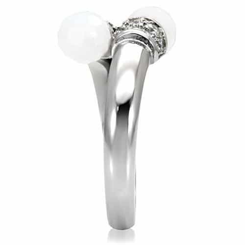 Stainless Steel White Pearl CZ Pave Bypass Ring view 10
