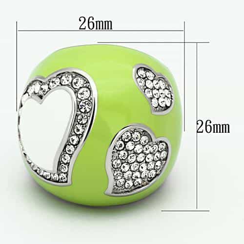 Stainless Steel Lime Green White Enamel CZ Dome Ring view 7