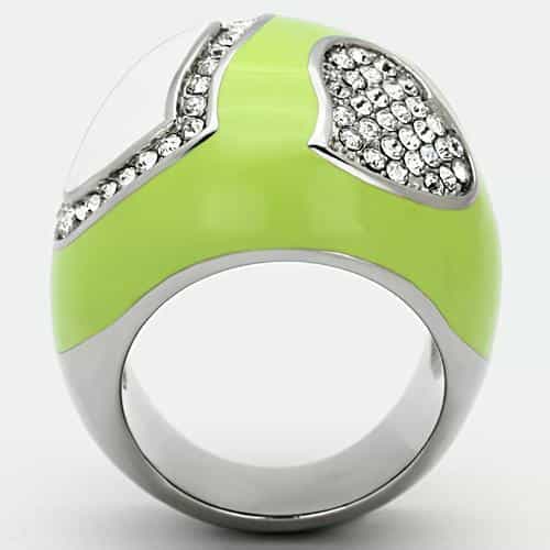 Stainless Steel Lime Green White Enamel CZ Dome Ring view 8