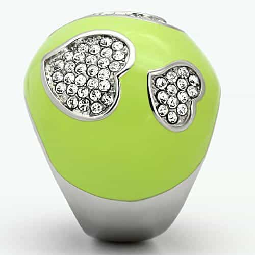 Stainless Steel Lime Green White Enamel CZ Dome Ring view 9