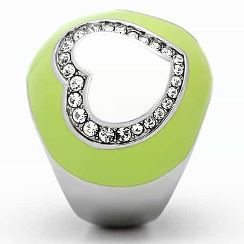Stainless Steel Lime Green White Enamel CZ Dome Ring view 10
