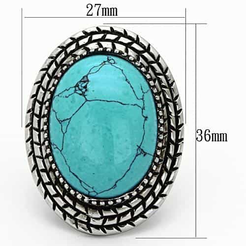 Stainless Steel Turquoise Oval Cabochon Rope Border Ring view 6
