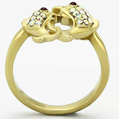 Stainless Steel Gold Crystal Double Dolphin Ring view 7