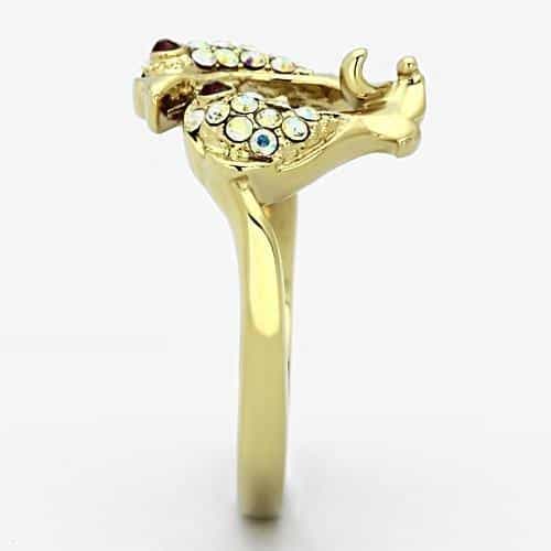 Stainless Steel Gold Crystal Double Dolphin Ring view 4