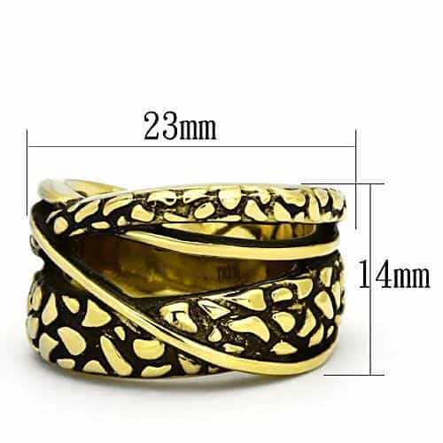 Stainless Steel Gold Antiqued Pebble Texture Crossover Ring view 6