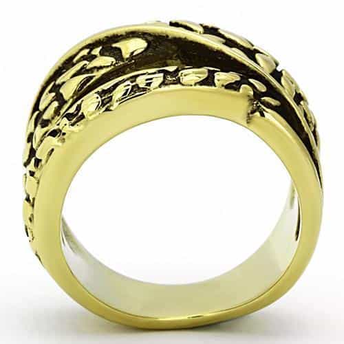 Stainless Steel Gold Antiqued Pebble Texture Crossover Ring view 7