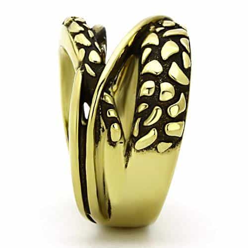 Stainless Steel Gold Antiqued Pebble Texture Crossover Ring view 8