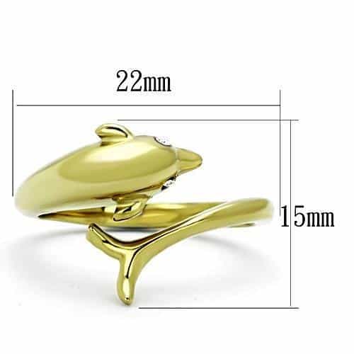 Stainless Steel Gold Dolphin Wrap CZ Eye Ring view 6