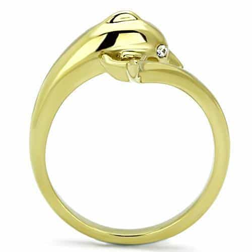 Stainless Steel Gold Dolphin Wrap CZ Eye Ring view 7