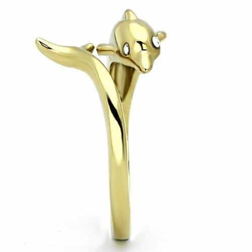 Stainless Steel Gold Dolphin Wrap CZ Eye Ring view 8