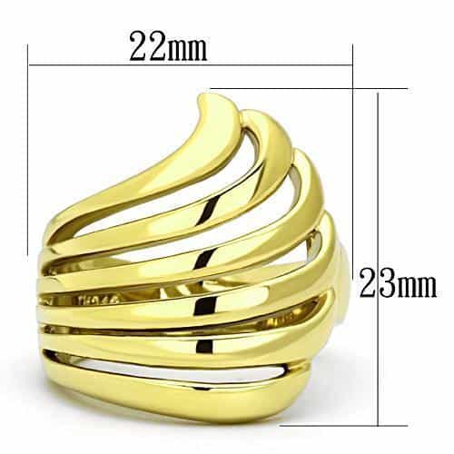 Stainless Steel Gold Polished Wave Fan Ring view 2