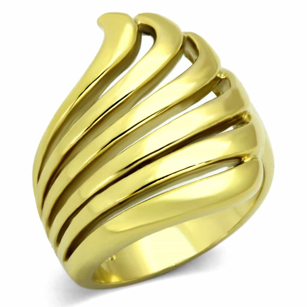 Stainless Steel Gold Polished Wave Fan Ring view 5