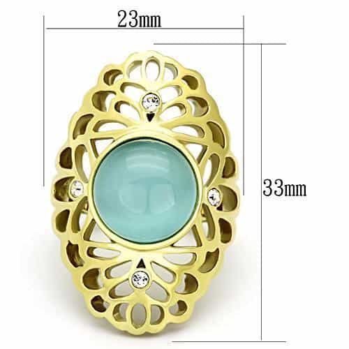 Stainless Steel Gold Filigree Turquoise Cabochon Oval Ring view 6