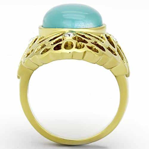 Stainless Steel Gold Filigree Turquoise Cabochon Oval Ring view 3