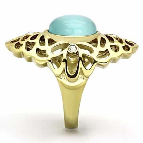 Stainless Steel Gold Filigree Turquoise Cabochon Oval Ring view 4