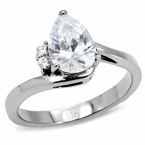 Stainless Steel CZ Pear Solitaire Accent Ring view 6