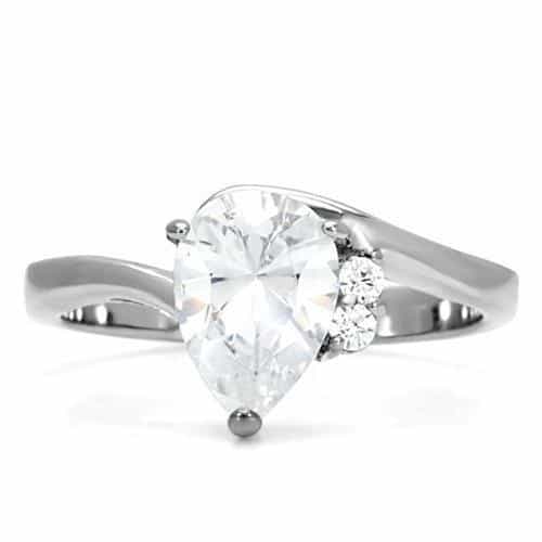 Stainless Steel CZ Pear Solitaire Accent Ring view 8