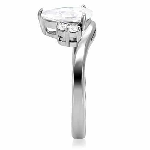 Stainless Steel CZ Pear Solitaire Accent Ring view 10