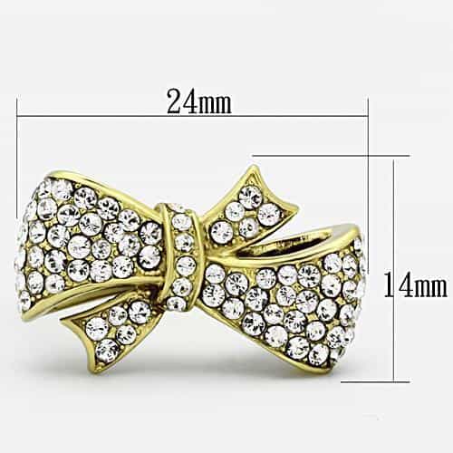 Stainless Steel Gold CZ Pave Bow Ribbon Ring view 6