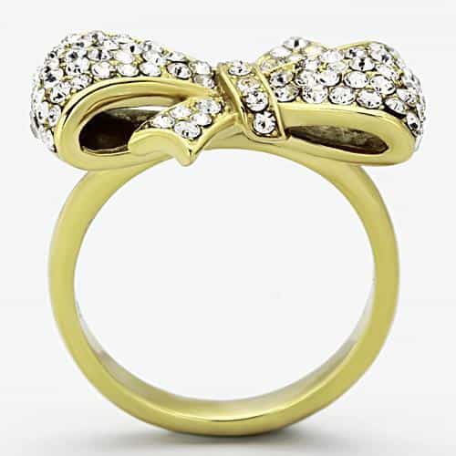 Stainless Steel Gold CZ Pave Bow Ribbon Ring view 7