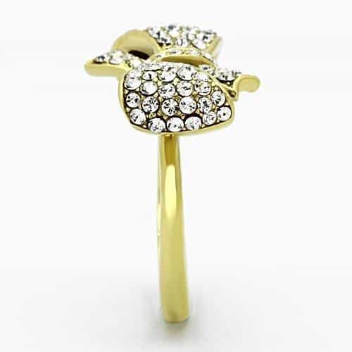 Stainless Steel Gold CZ Pave Bow Ribbon Ring view 4