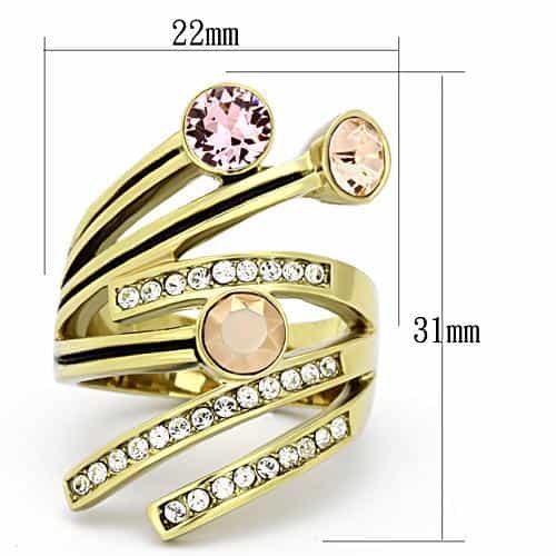 Stainless Steel Gold Peach Crystal Spiral Band Ring view 2