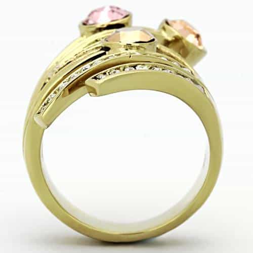 Stainless Steel Gold Peach Crystal Spiral Band Ring view 7