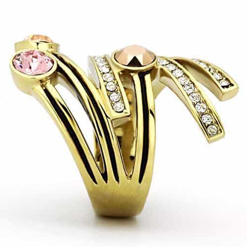 Stainless Steel Gold Peach Crystal Spiral Band Ring view 8