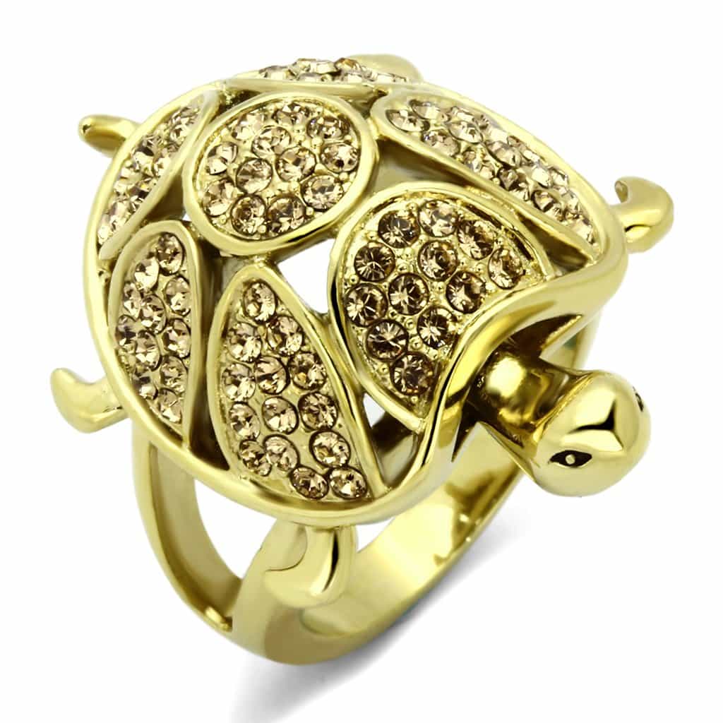 Stainless Steel Gold Crystal Pave Turtle Ring view 5