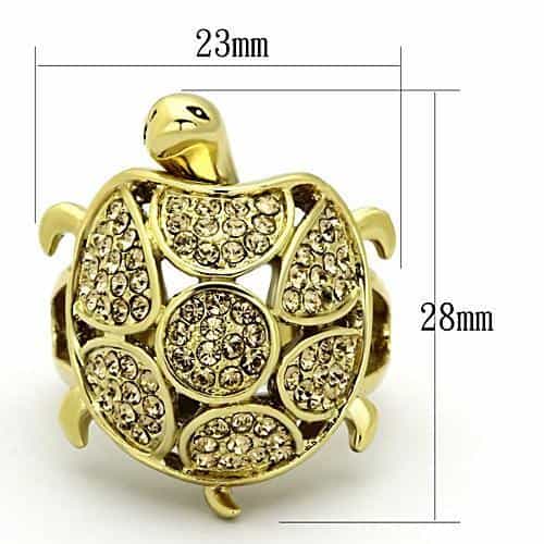 Stainless Steel Gold Crystal Pave Turtle Ring view 6